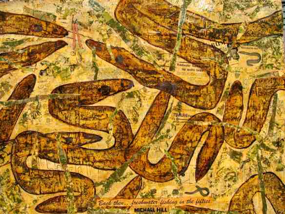 My own eel art work(print, painting and collage-© 2009 Michael Hill).