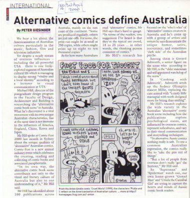 Peter Giesinger article in UTS News International with comic strip by Anton Emdin.