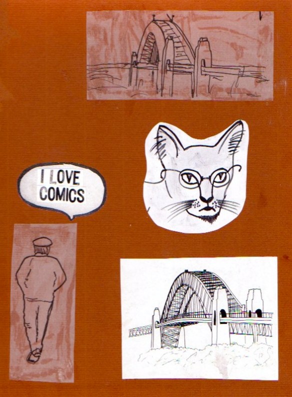 Blotting paper comic concept (ink drawing assemblage-© 2012 Michael Hill)