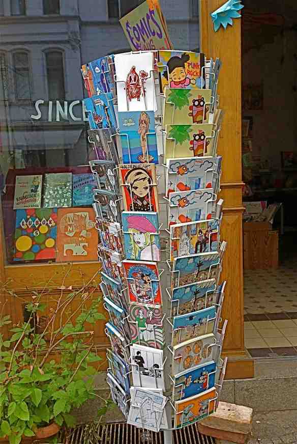 Postcard rack at Renate's.(Photo-© 2014 Michael Hill)