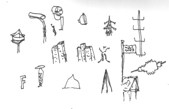 Ink drawing#4: Object landscape, with uni pin 0.8 Fine Line for October 7th (© 2014 Michael Hill)