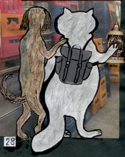 Shopping with a canine friend in Germany-pen and ink drawing-© 2015 Michael Hill