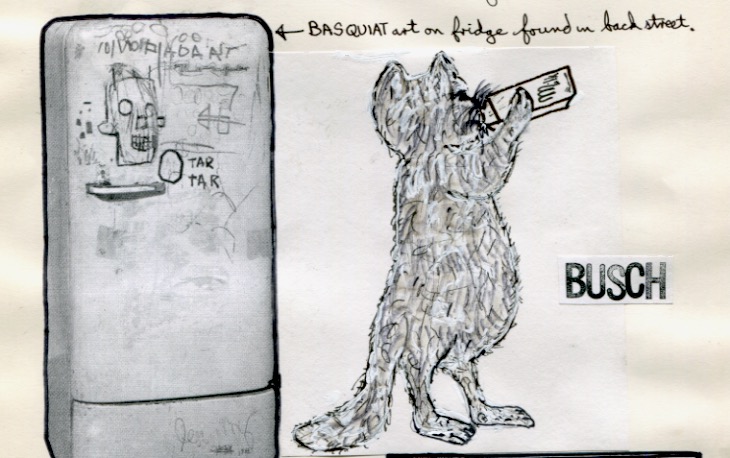 Drinking milk by the fridge-pen and ink drawing-© 2012 Michael Hill